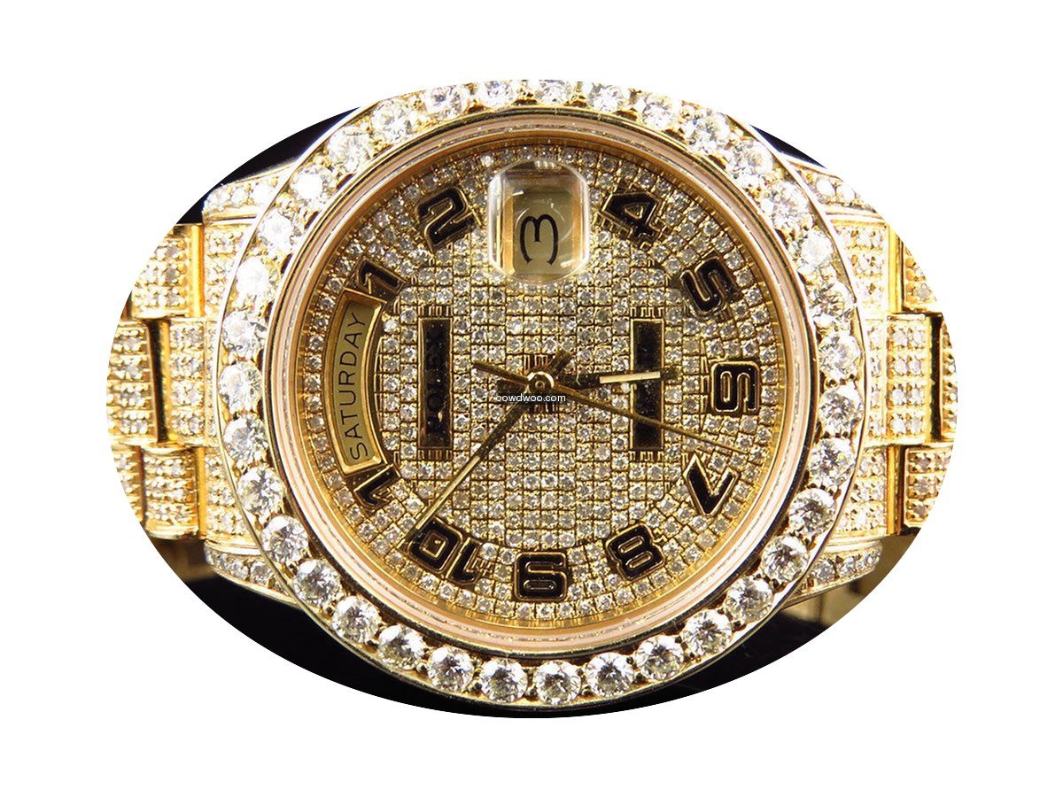 Rolex 18K Mens Full Diamond Yellow Gold ...