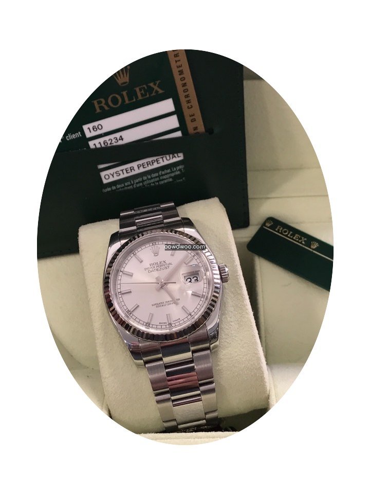 Rolex Datejust 36mm lunette or blanc...