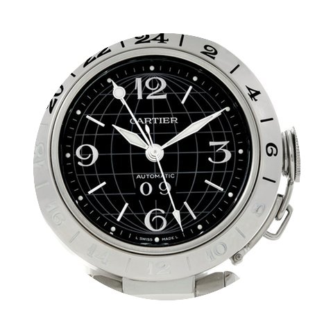 Cartier Pasha C Gmt Mens Steel Black Dia...