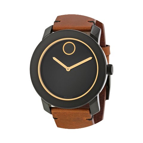 Movado Bold Black Dial Orange-toned Hand...