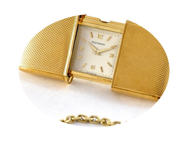 Movado ERMETO Travel Clock 14k Yellow Go...