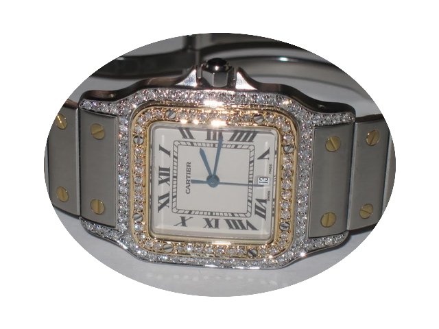 Cartier Santos Midsize 18K Gold Diamonds...