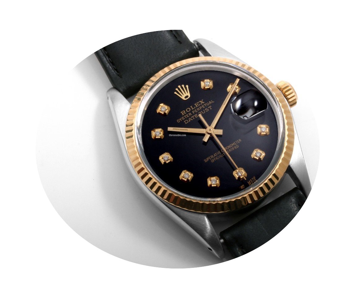 Rolex 18K/SS 36mm DATEJUST Black Diamond...