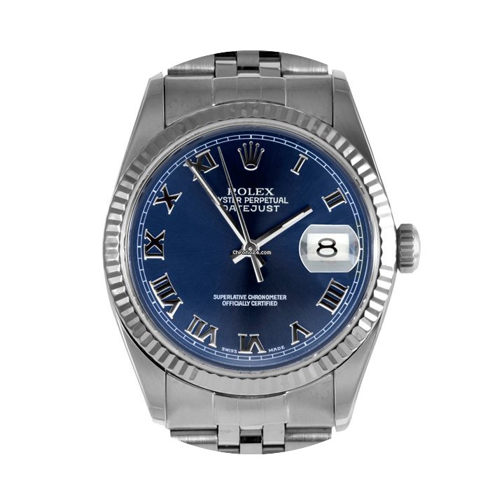 Rolex Mens 16234 Datejust - Blue Roman N...