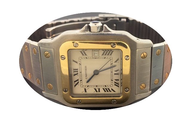 Cartier Santos Gold Steel White Roman Di...