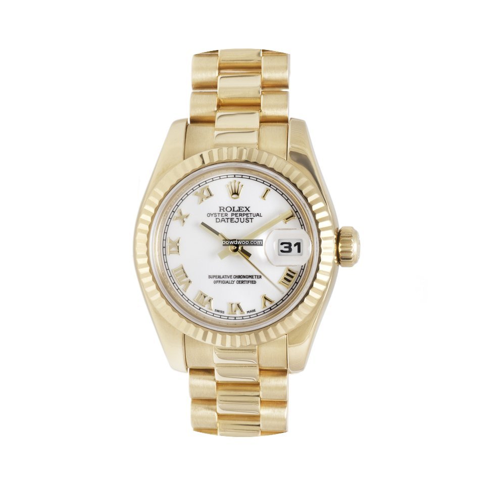 Rolex 18K Yellow Gold White Roman Dial L...
