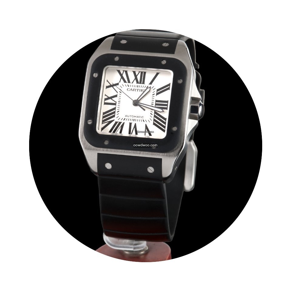Cartier santos 100 black steel and rubbe...