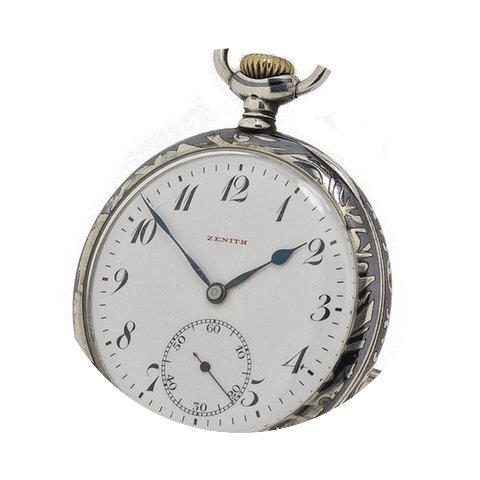 Zenith Pocket Watch Niello Silver Case...