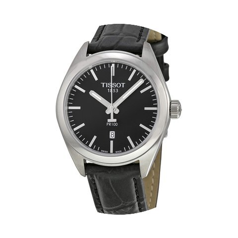 Tissot PR100 Black Dial Black Leather La...