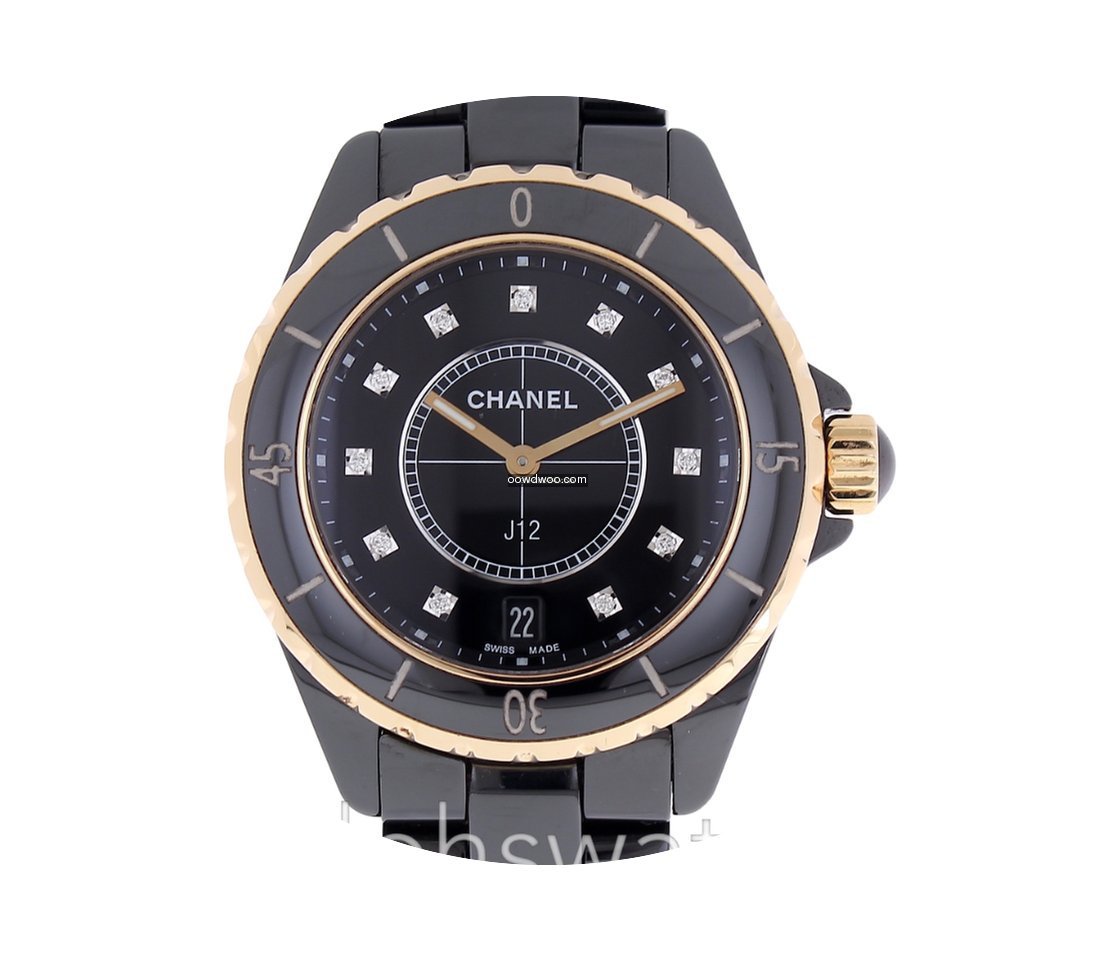 Chanel J12 Black Ceramic 18K Gold Diamon...
