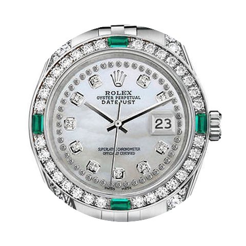 Rolex 36mm Datejust White Mop Emerald Di...