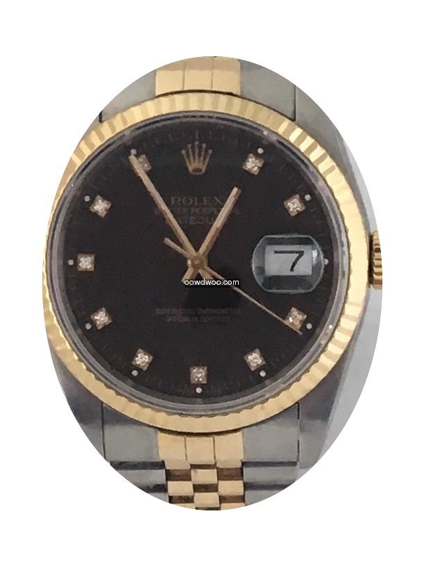 Rolex Datejust 36mm Two Tone Black Diamo...