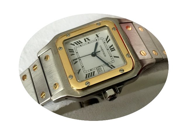Cartier Santos Gold Steel White Roman Di...