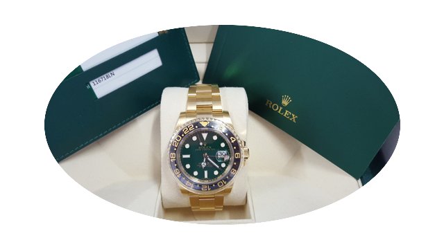 Rolex Gmt Master 2 18K Yellow Gold Green...
