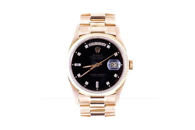 Rolex Mens 18K Gold President- Black 8 2...