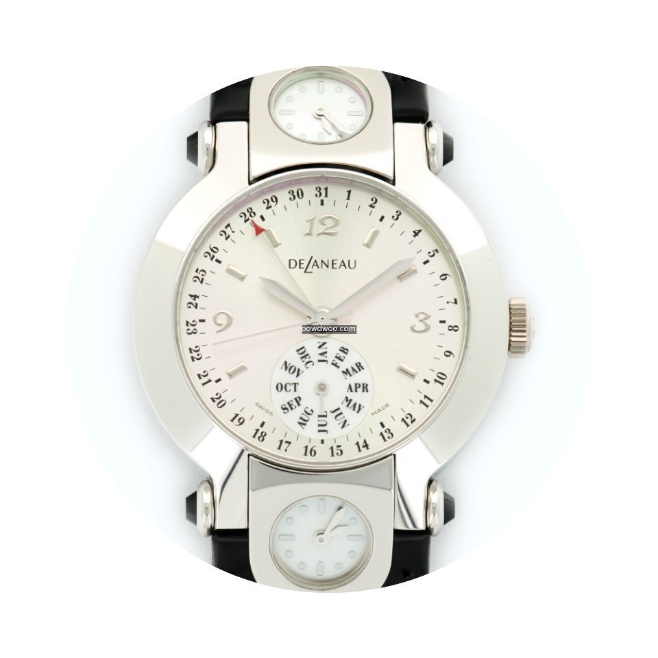 DeLaneau White Gold 3-Time Zones Automat...