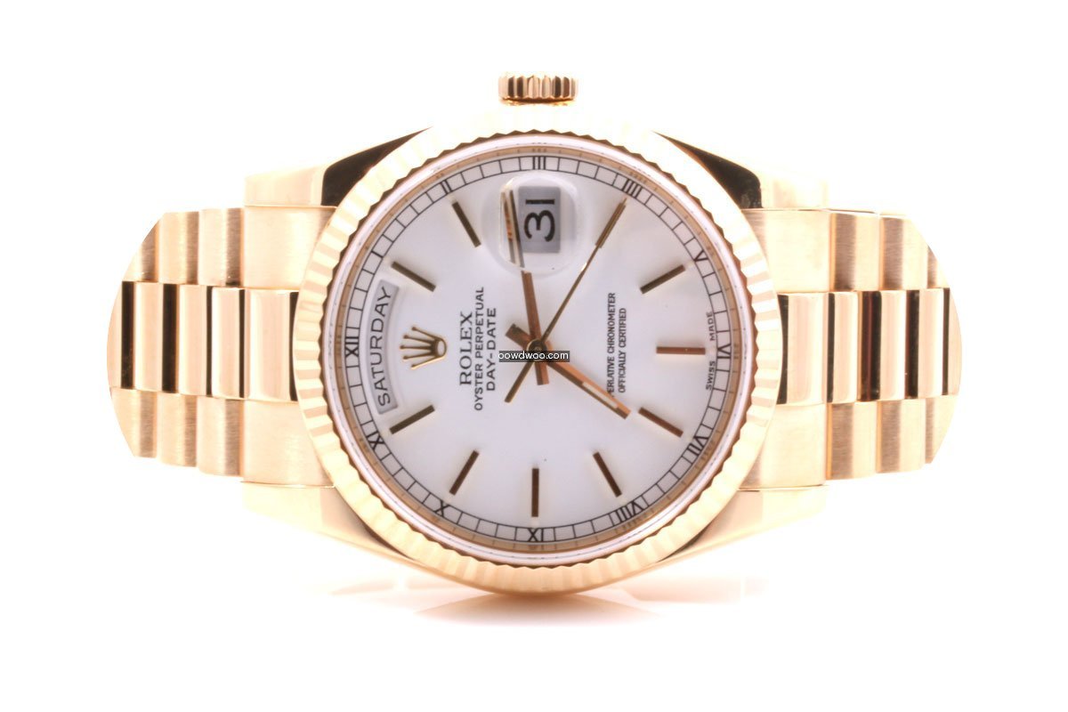 Rolex Mens 18K President - White Stick D...
