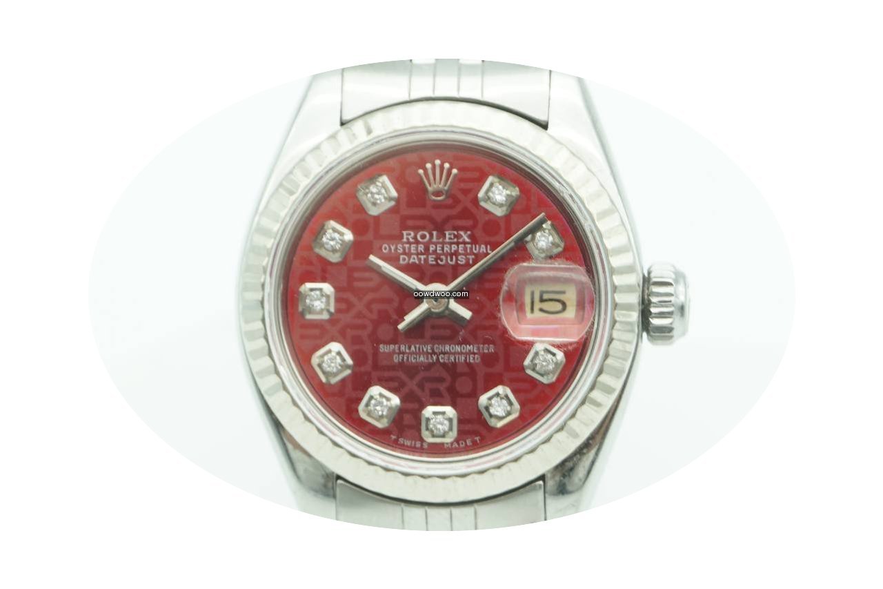 Rolex Datejust 26mm White Gold Bezel Red...