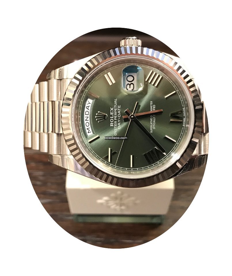 Rolex Day Date Whitegold 40mm Green Roma...