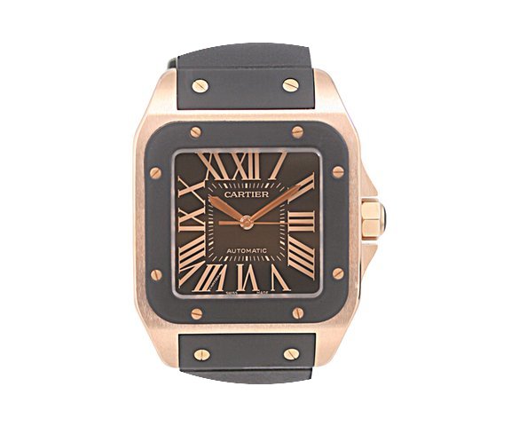 Cartier Santos 100 Rose Gold On Rubber...