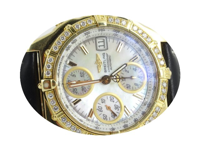 Breitling Chronomat 18k mop dial diamond...