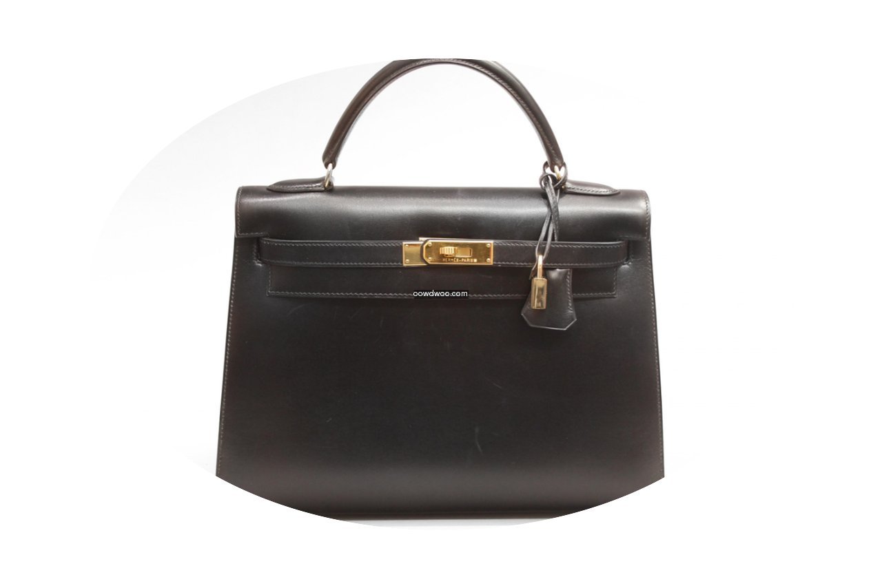Hermès Kelly Bag (32cm) in schwarzem Le...